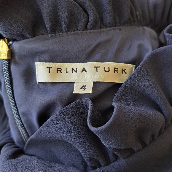 Trina Turk Atlantis Navy Blue Ruffle Mini Dress Size 4 Sleeveless Shift - Picture 7 of 8